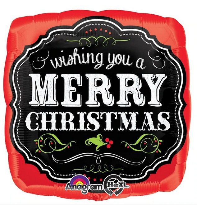 Merry Christmas Chalkboard Square Foil Balloon 18in