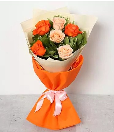 Orange and Peach Roses Bouquet