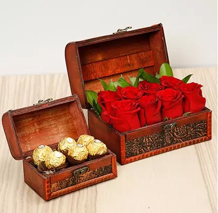Passionate Red Roses and Chocolates Box