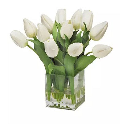 Peaceful White Tulips Square Glass Vase