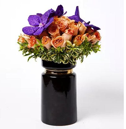Premium Mixed Flowers Black Vase Arrangement