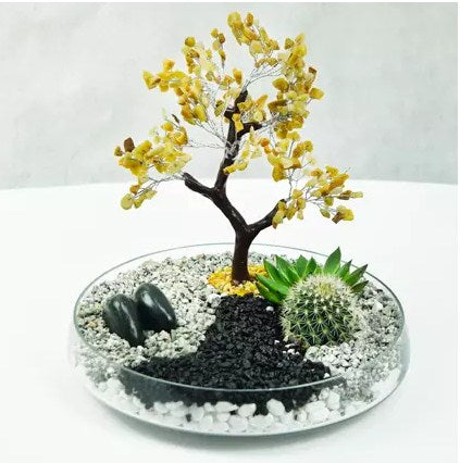 Premium Multicouloured Wish Tree & Plants Glass Platter