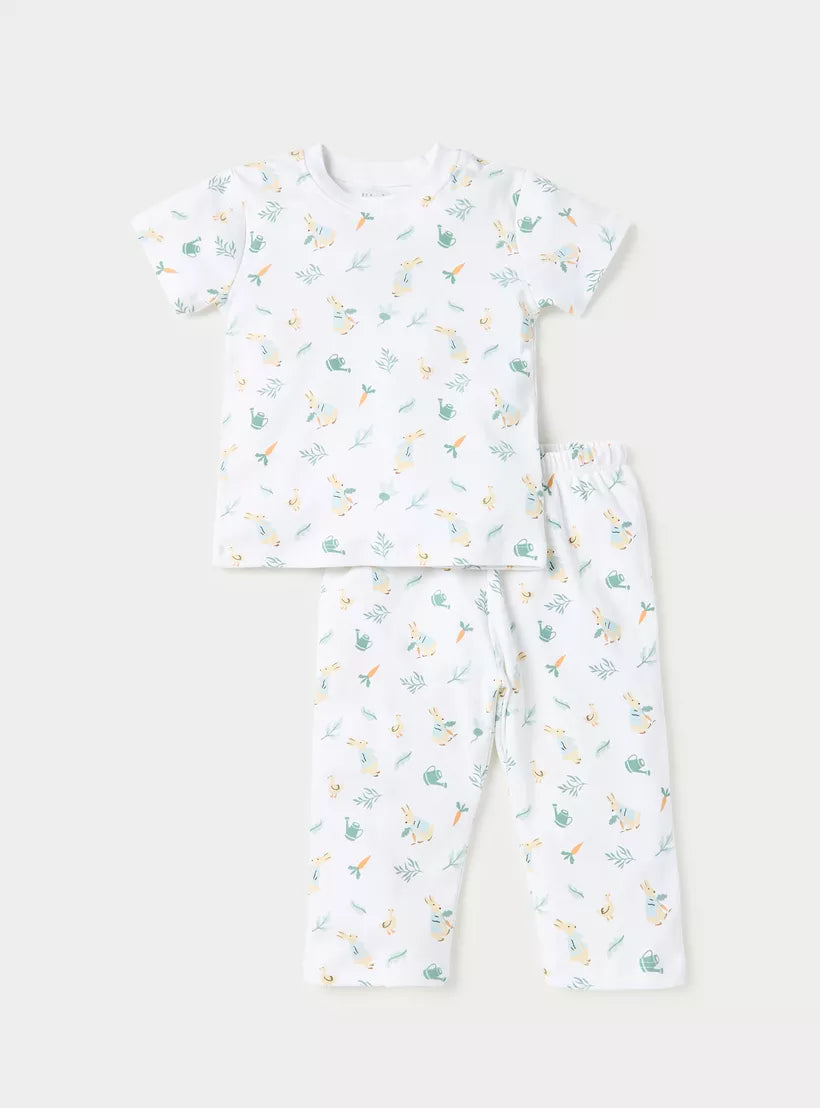 Juniors All-Over Bunny Print Short Sleeve T-shirt and Elasticated Pyjama Set