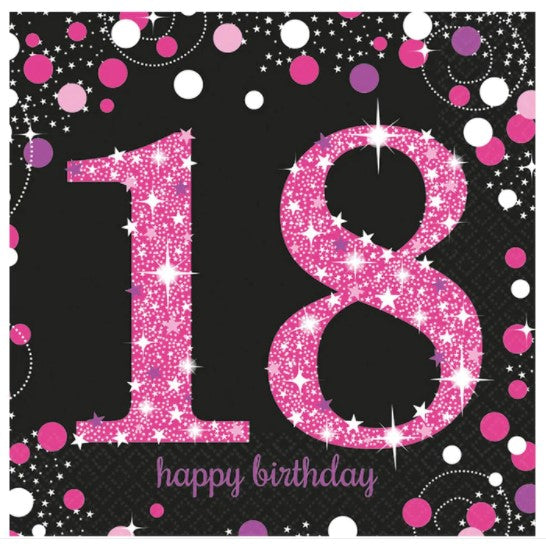 18 Pink Sparkling Celebration Lunch Tissues 16pcs