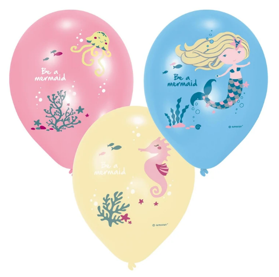 Be A Mermaid Printed Latex Balloons 11in, 6pcs