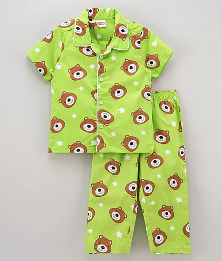 Babyhug Half Sleeves Pyjama Set Panda Print - Green