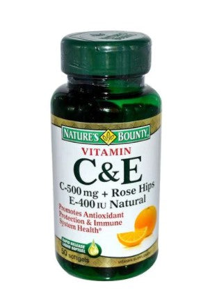 Nature\'s Bounty Vitamin C And E Rose Hips C 500Mg E 400IU Supplement 50 Soft Gel