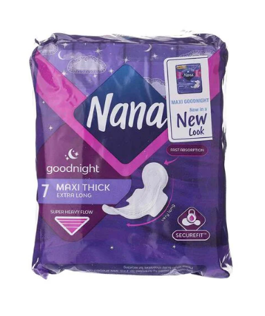 Nana Goodnight Maxi Thick Extra Long Sanitary Pads With Wings White 7 count