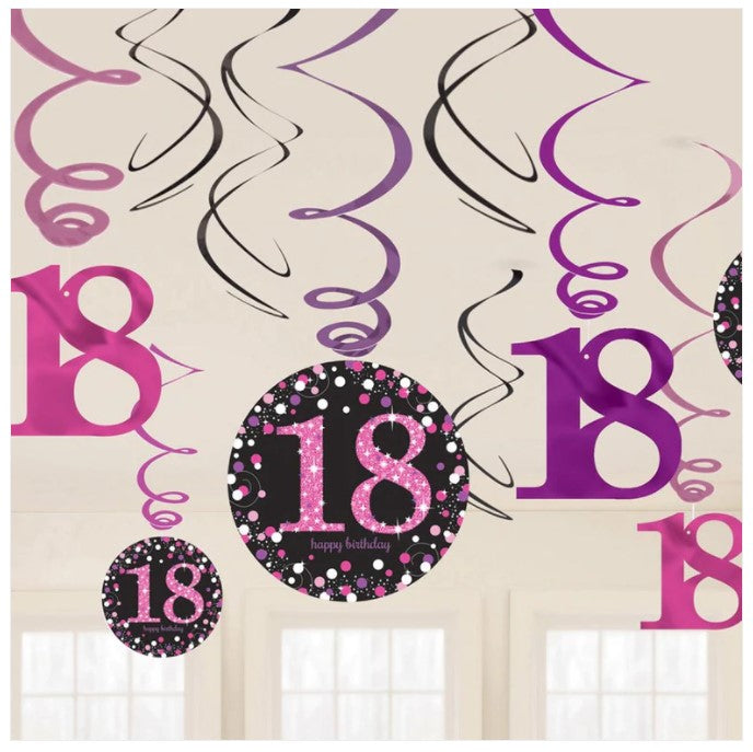 18 Pink Sparkling Celebration Swirl Decoration