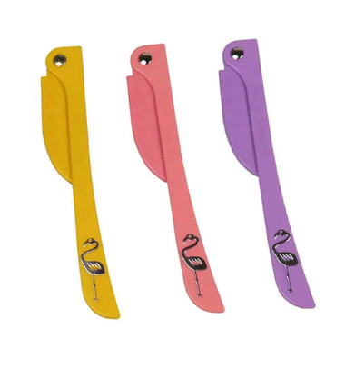 3-Piece Flamingo Printed Eyebrow Razor Yellow/Purple/Pink 6inch
