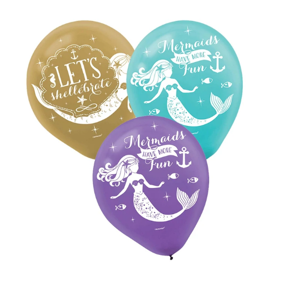 Mermaid Wishes Latex Balloons 12in, 6pcs