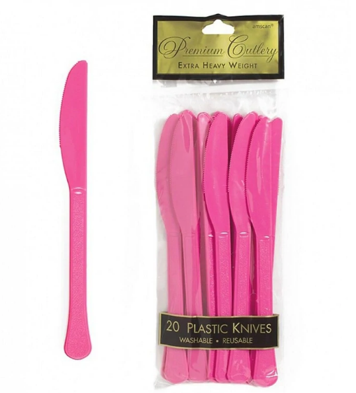 Bright Pink Heavy Weight Plastic Knives 20pcs