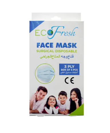 Eco Fresh 3 Ply Surgical Disposable Face Mask Blue 5 count