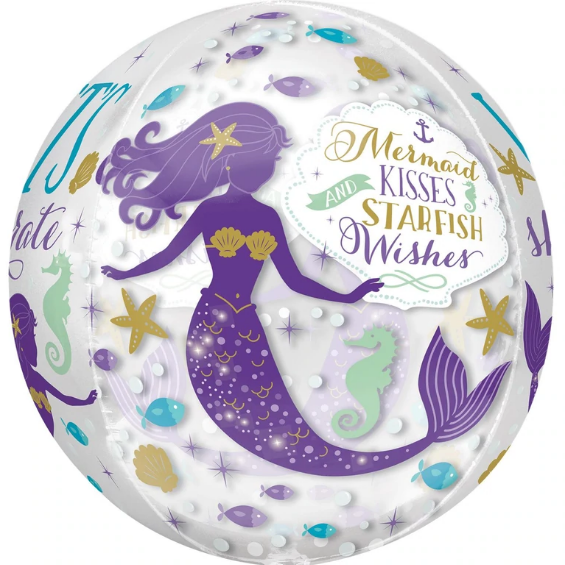 Mermaid Wishes Clear Orbz Foil Balloon 38x40cm