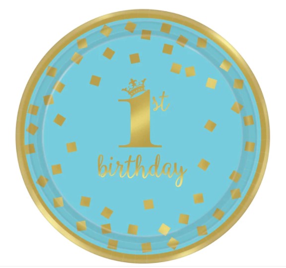 1st Birthday Boy - Gold Metallic Paper Plates 9in, 8pcs