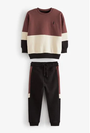 Brown Colourblock Sweat And Joggers Set (3-16yrs)