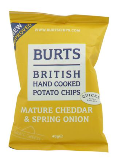 Burts British Hand Cooked Mature Cheddar and Spring Onion Flavor Potato Chips 40g
