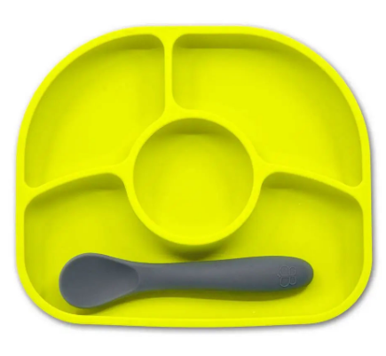 bbluv yumi anti spill silicone plate & spoon set lime