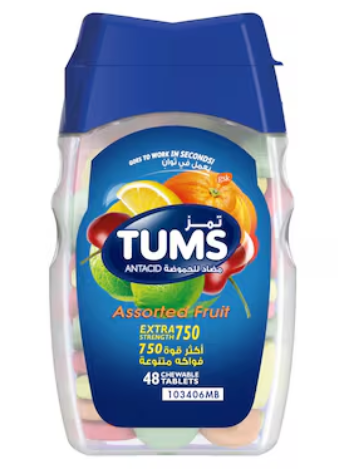 Tums Extra Strength 750MG Chewable Tab Assorted Fruits 48 Tablets