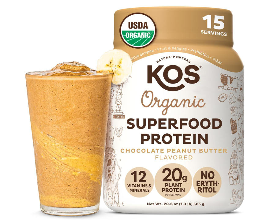 KOS Organic Plant Based Protein Powder - Raw Organic Vegan Protein Blend, 0.6kg, 15 Servings (Chocolate Peanut Butter)