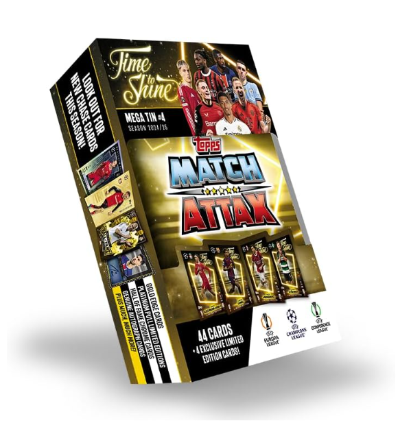 Topps Match Attax 24/25 Mega Tin 'Time to Shine' - Tin 4 - Includes 44 Match Attax Cards Plus 4 Exclusive LE's - Trent Alexander-Arnold, Lamine Yamal, Theo Hernández and Viktor Gyökeres!