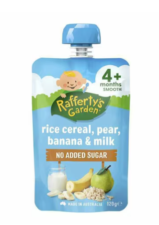 Rafferty's Garden Rice Cereal Banana Pear And Milk Puree 120g