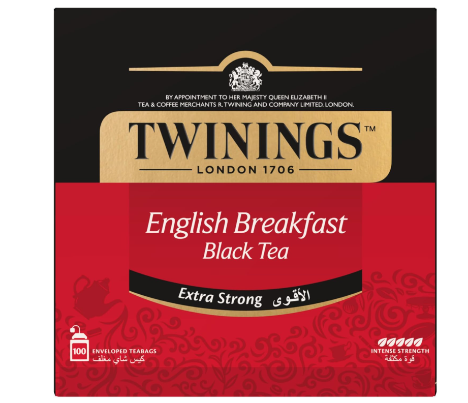 Twinings English Breakfast Extra Strong Black Tea, Individual Luxury Tea Bags, Lively and Bold Flavour, 100 Tea Bags