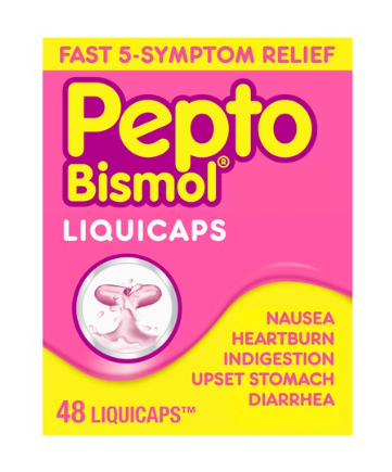 Pepto BismolLiquicaps Upset Stomach Relief Bismuth Subsalicylate MultiSymptom Relief of Gas Nausea Heartburn Indigestion Upset Stomach Diarrhea 48 Liquicaps