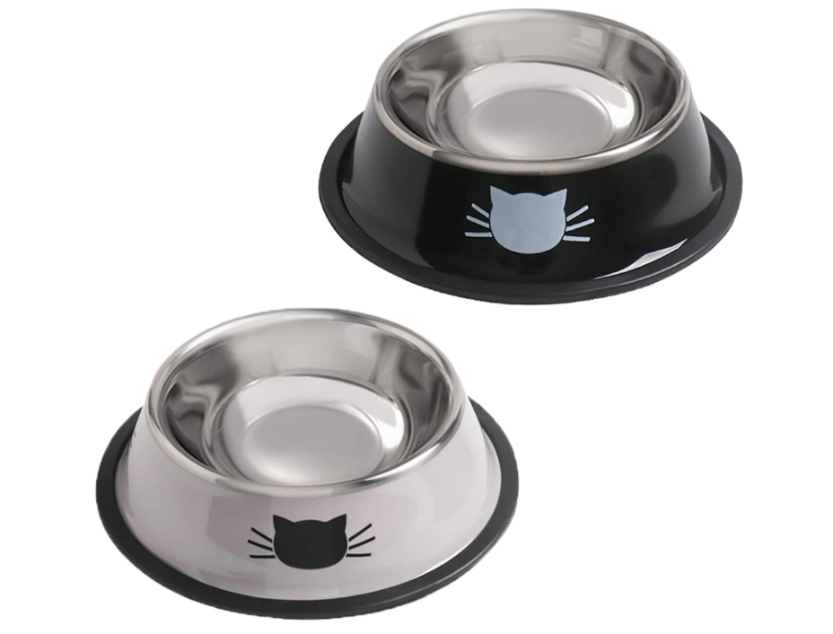 Rapsrk Stainless Steel Cat/Dog Bowls with Rubber Base Non-Slip Kitten/Rabbit/Puppy Dish,Pets Feeder Bowl and Water Bowl