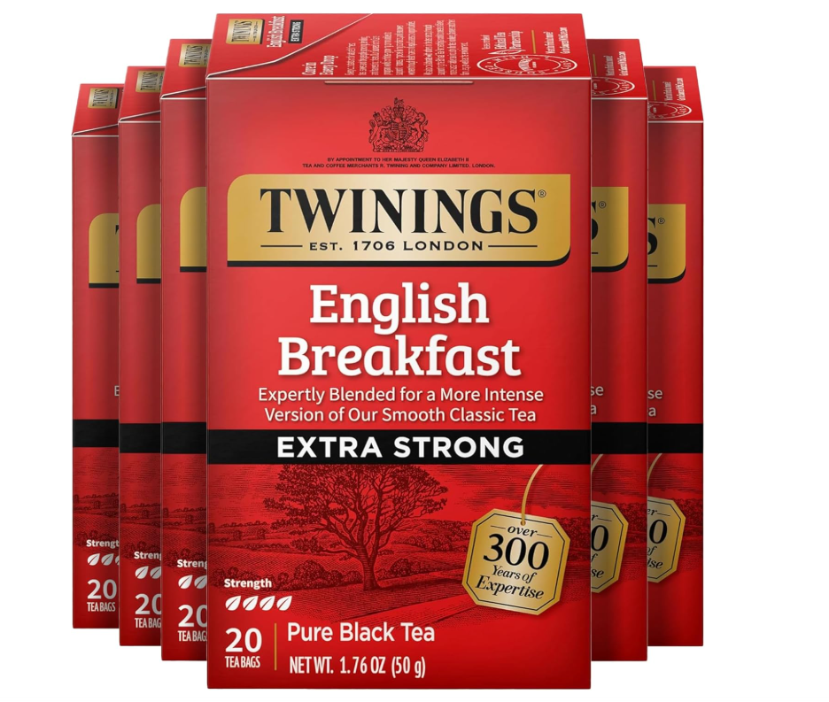 Twinings Extra Strong English Breakfast Black Tea Individually Wrapped Bags, 20 Count (Pack of 6), Robust, Caffeinated, Enjoy Hot or Iced, 120 Teabags