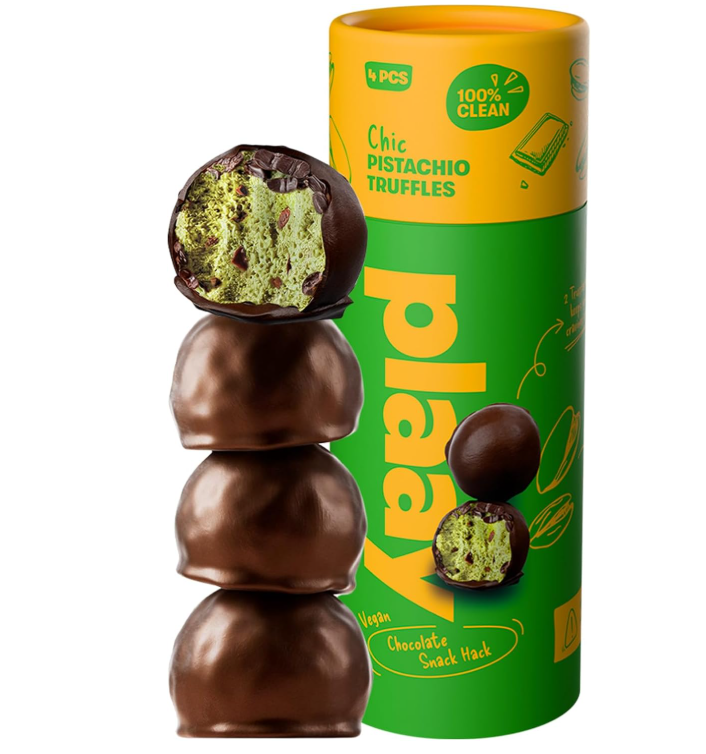Plaay Pistachio Dark Chocolate Truffles – keto-friendly snack with clean ingredients, pistachio-packed indulgence for guilt-free, everyday chocolate bliss – 60g