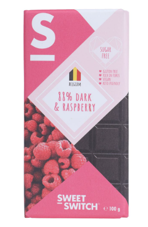 Sweet Switch Belgian 88% Dark Chocolate, Raspberry 100 Gm