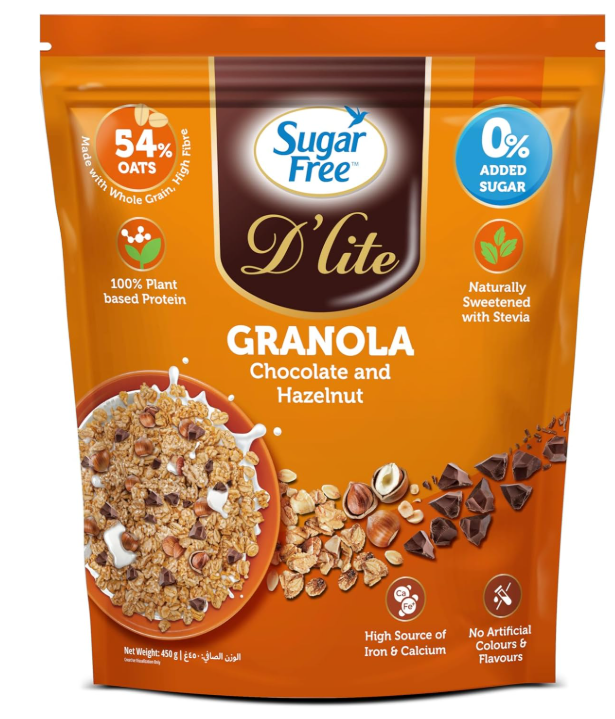 Sugar Free D’lite Granola Chocolate with Hazelnut 450g