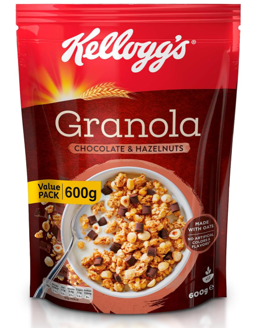 Kellogg's Granola Chocolate With Hazelnut | 600g | Crunchy Multigrain Nourishment | Source of Fibre | High in Vitamin And Minerals (Zinc And Iron) | Ideal For Healthy Breakfast