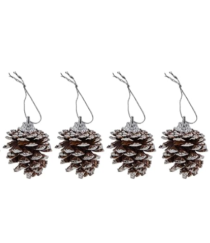 Generic XM-18 Christmas Tree Hanging Decoration White Snow on Pinecone Design 6pc Set