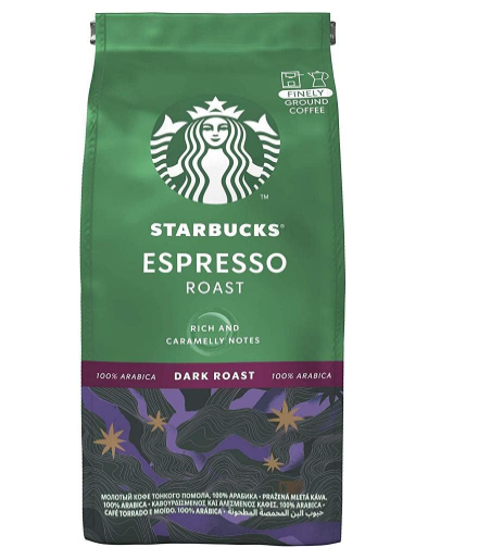Starbuck Starbucks Espresso Roast Rich & Caramelly Notes Dark Roast Finely Ground Coffee (Imported), 200g