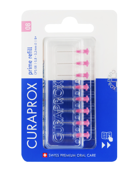 Interdental Brush Set "Prime Refill", CPS 0,8 -3,2 mm, no holder, 8pcs, pink