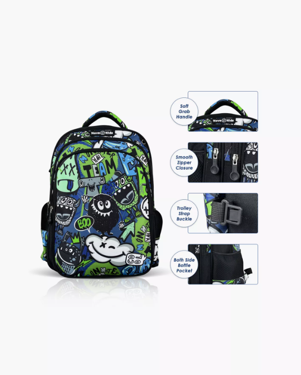 Nova Kids School Bag - GenZ - Black - 17.5 Inch
