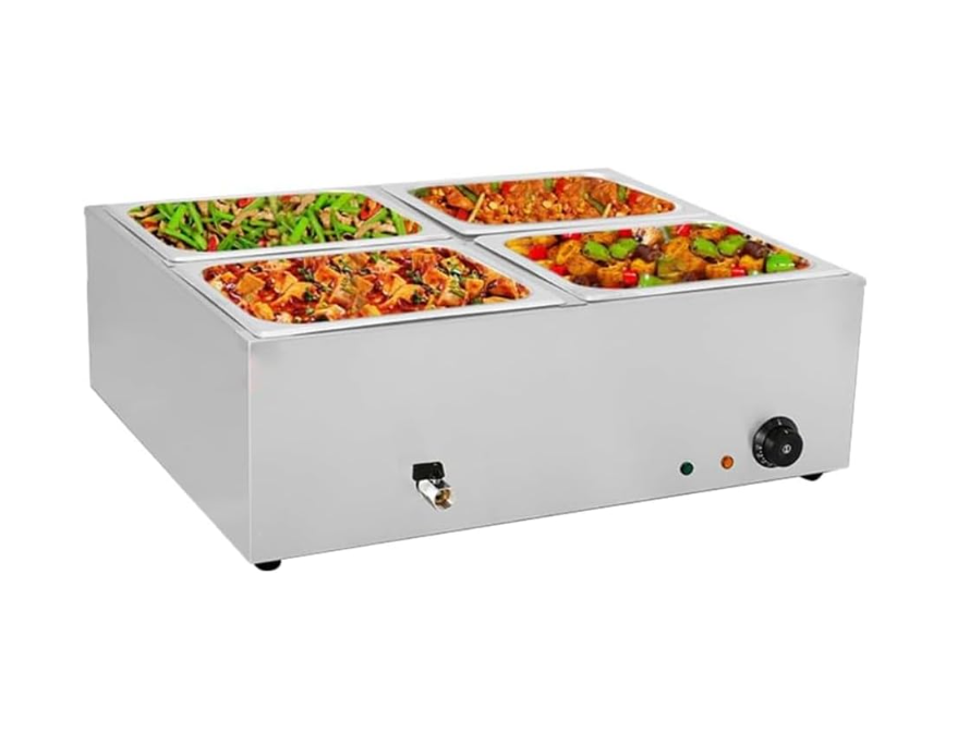 HCLSHOP 4 Pots Electric Commercial Food Soup Warmer Canteen Buffet Steam Heater Adjustable Temp 220V 1500W 1/2x6 inch deep Stainless Steel Perfect for Parties Entertaining and Holidays