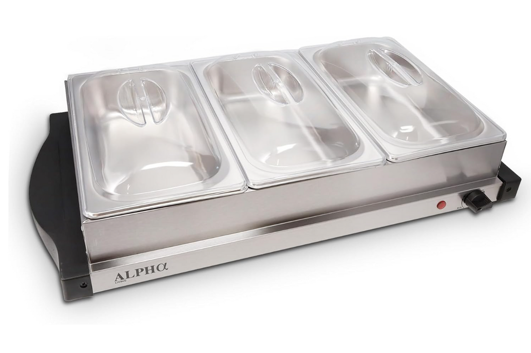 Alpha Living 3x2.5 QT Food Warmers for Parties Buffet Servers and Warmers β Premium Catering Supplies Buffet Display β Stainless Steel Electric Food Warmers with Temperature Control