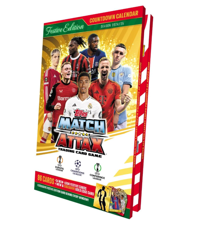 Topps Match Attax 24/25 - Advent Calendar - 120 Match Attax cards including 24 all new Festive cards plus a guaranteed new and exclusive Gold-Edge card!