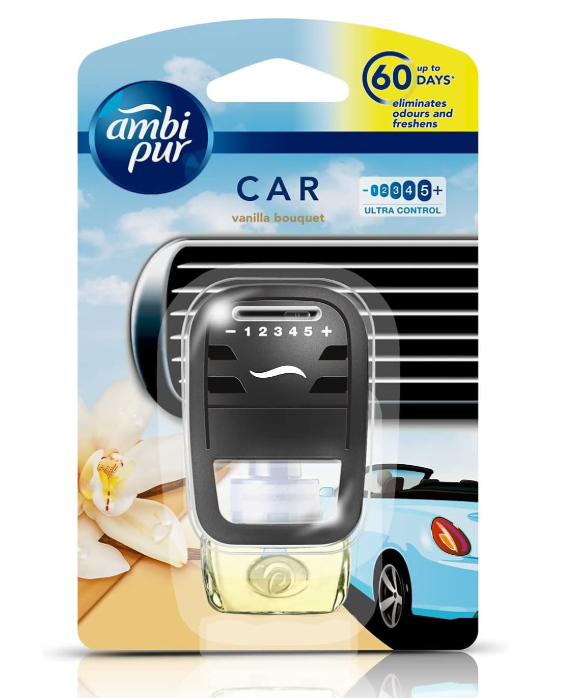 Ambi Pur Vanilla Bouquet Car Air Freshener Starter Kit (7.5 ml)