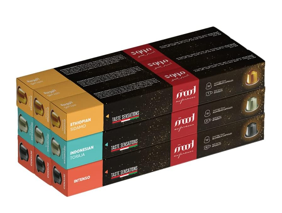 Mood Espresso - Nespresso Compatible Capsules (3 Flavors: Intenso, Indonesian Toraja, Ethiopian Sidamo), Pack of 9 (90 Capsules)