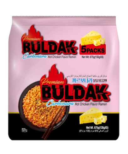 Ah-saa eat Premium Buldak Hot Chicken Flavour Ramen Carbonara 135g Pack of 5