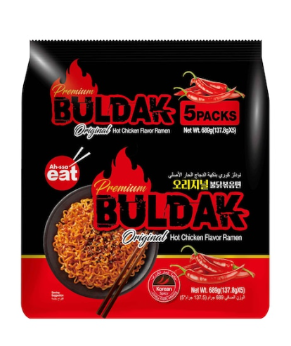 Ah-saa eat Premium Buldak Hot Chicken Flavour Ramen Original 137.8g Pack of 5