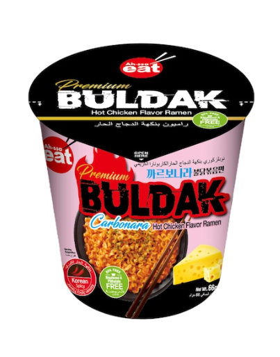 Ah-saa eat Premium Buldak Hot Chicken Flavour Ramen Cup Carbonara 66g