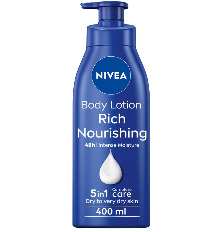 NIVEA Rich Nourishing Body Lotion (400ml), Smooth Skin Moisturiser for Dry Skin Made with Deep Moisture Serum, Natural Almond Oil, and Vitamin E