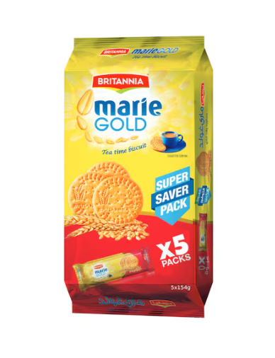 Britannia Marie Gold Tea Time Biscuit Super Saver Pack 154g Pack of 5