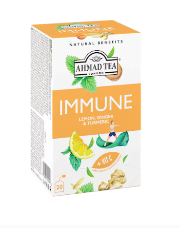 Ahmad Tea Immune Lemon Ginger and Turmeric Plus Vitamin C 20 Tea Bags