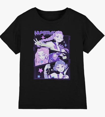 K-Pop Demon Hunters Unisex Kids K-pop Demon Hunters - Anime Huntrix Huntr/X Kids T Shirt, Black T-Shirt